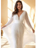 Ivory Pleated Chiffon V Open Back Wedding Dress